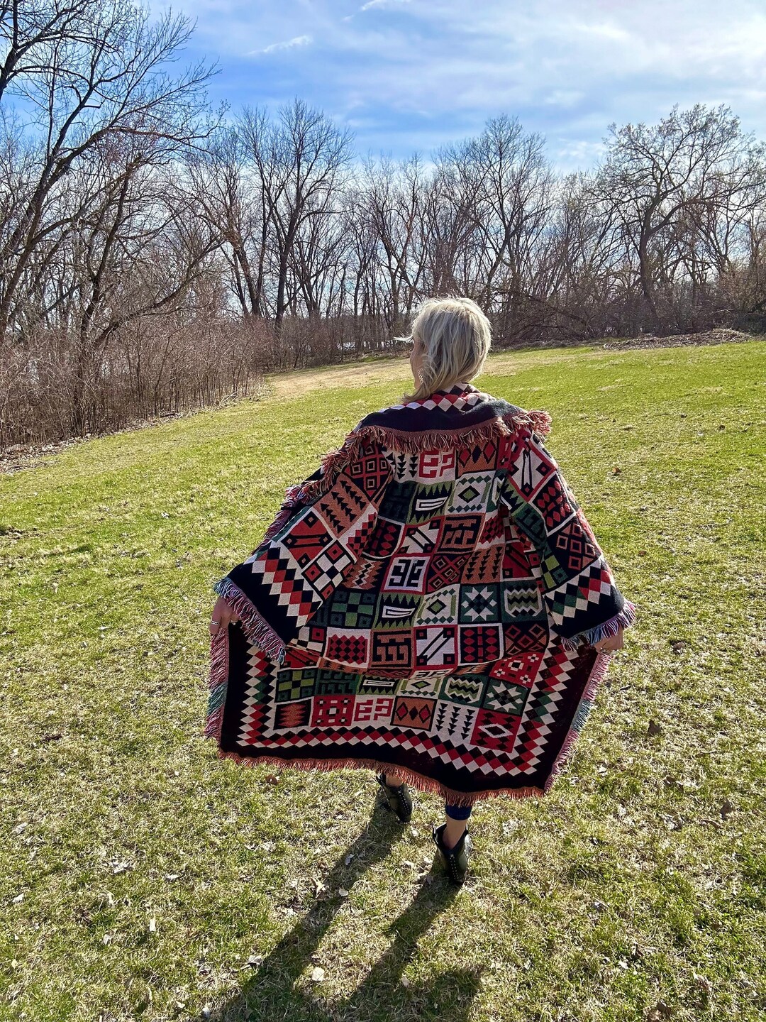 Western Dreaming Long Acrylic Fringe Blanket Coat - Etsy