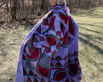 Periwinkle Watermelon Maximalist Statement Quilt Coat