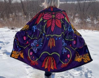 Purple Passion Flowers Super Soft Fleece Blanket Coat