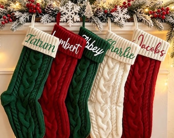 Personalized Christmas Xmas Embroidered Family Name Stockings/ Knit Family Christmas Stockings/ Holiday Decor/ Holiday Stockings Gifts