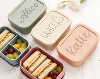 Gepersonaliseerde bentobox voor peuters/geïsoleerde siliconen voedselcontainer voor kinderen/gegraveerde lunchbox/snackbox babynaam/gecompartimenteerde lunchbox