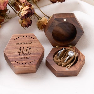 Custom Wooden Ring Box with Personalization, Engraved Engagement Ring Box with Name, Wedding Ring Box, Anniversary Gift, Ring Box
