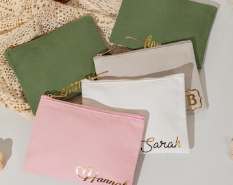 Personalized Canvas Toiletry Bag with Name/ Custom Bridesmaid Cosmetic Bag/ Monogrammed Makeup Pouch/ Wedding Favor/ Bachelorette Party Gift