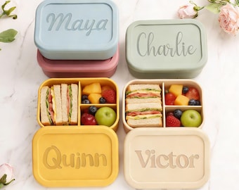 Personalized Kids Lunch Box with Name/ Custom Silicone Bento Box/ Children's Food Storage/ Lunch Box with Compartments/ Baby Shower Gifts