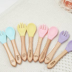 Personalised Silicone Cutlery Set/ Baby Cutlery/ Baby Stocking Filler/ 1st Birthday/ Fork and Spoon Set/ Baby Gift/ New Baby/ Christening
