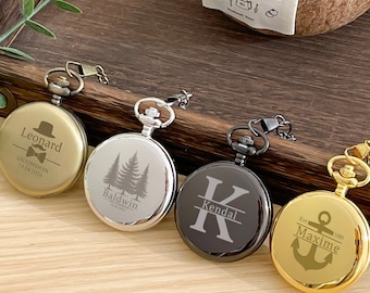 Montre de poche personnalisée/Montre de poche personnalisée avec chaînes/Cadeau de mariage/Cadeaux pour garçons d'honneur Montres de poche/Montre de marié pour le père de la mariée