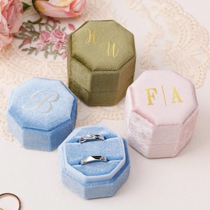 Personalized Double Slot Velvet Ring Box/ Engagement Ring Box/ Ring Holder/ Custom Velvet Ring Box/ Proposal Ring Bearer/ Wedding Ring Box