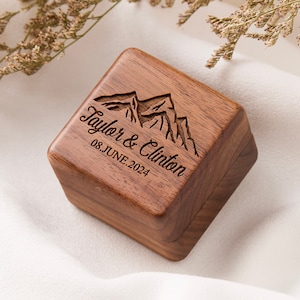 Designer Wooden Ring Box with Personalization, Engraved Engagement Ring Box with Name, Wedding Ring Box, Anniversary Gift, Engrave Ring Box