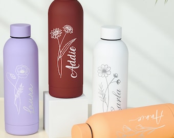 Personalized Engraved Water Bottle/ Custom Birth Flower Water Bottle/ Personalized Tumblers/ Personalized Gift/ Wedding Tumblers/ Bridesmaid
