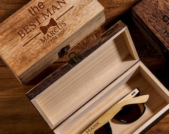 Cadeau pour homme personnalisé/Lunettes de soleil aviateur avec boîte en bois/Proposition de garçons d'honneur/Cadeaux pour garçons d'honneur/Cadeau pour garçon d'honneur/Cadeau pour marié/Cadeau pour homme d'honneur