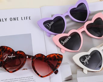 Personalized Heart-Shaped Sunglasses/ Stylish Bridal Sunglasses/ Bachelorette Party Favors/ Bridesmaid Gifts/ Custom Bridal Party Favors