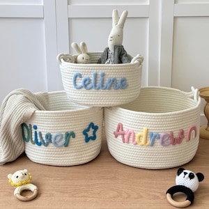 Personalized Baby Basket/ Handmade Baby Gift Basket/ Easter Basket/ Baby Shower Gift/ Newborn/ Custom Nursery Gift/ Rope Cotton Baby Basket