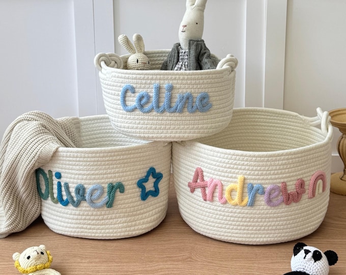 Personalized Baby Basket/ Handmade Baby Gift Basket/ Easter Basket/ Baby Shower Gift/ Newborn/ Custom Nursery Gift/ Rope Cotton Baby Basket