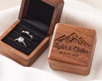 Ringschatulle mit Gravur aus Holz, Vorschlag, Verlobungsring mit Namen, Eheringträger, Jahrestagsgeschenk, Ringkasten mit Gravur