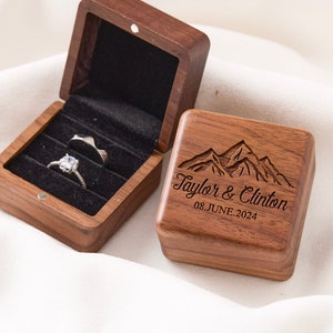 Engraved Wooden Ring Box, Proposal Engagement Ring Box with Name, Wedding Ring Bearer, Anniversary Gift, Engrave Ring Box