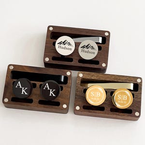 Personalized Cufflinks Tie Clip Box, Engraved Groomsmen Cufflinks, Wedding Cufflinks & Tie Clip Set, Groomsman Gift, Bachelor Party Gift