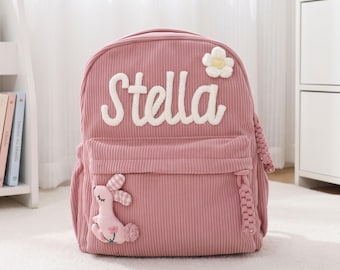 Personalized Backpacks With Name Gift/ Custom Corduroy Kids Backpack/ Summer Camp Bag/ Corduroy Toddler School Bag/ Preschool Backpack