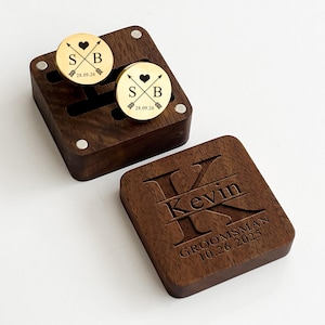 Gepersonaliseerde manchetknopen dasspelddoos, cadeaus bruidsjonkers, gegraveerde manchetknopen, kerstcadeau voor hem, jubileumcadeau voor echtgenoot, aangepast
