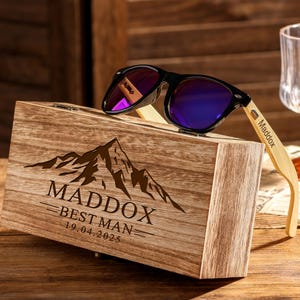 Custom Engraved Wood Sunglasses/Personalized Groomsmen Gift Set/Trendy Best Man Proposal Idea/Bachelor Party/Unique Sunglasses Gift for Him