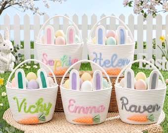 Personalized Easter Bunny Basket With Kids Name/ Custom Nursery Storage Basket/ Handmade Easter Basket/ Baby First Easter Gift/ Easter Decor