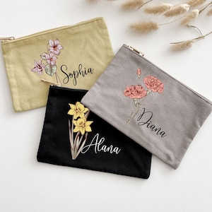 Personalisierte Kosmetiktasche, Mädchen Reise Make-up Tasche, personalisierte Hochzeitsgeschenke, Brautparty Geschenke, Geburt Blumen Make-up Tasche, Stoff Make-up Tasche