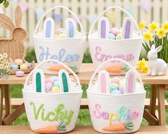 Personalized Easter Bunny Basket/ Nursery Storage Basket With Kids Name/ Easter Decor/ Custom Handmade Easter Basket/ Baby First Easter Gift