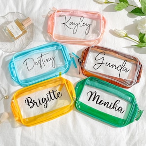 Sac transparent personnalisé, cadeaux monogramme, trousse de toilette imperméable avec fermeture éclair, cadeaux de plage, cadeaux de demoiselle d'honneur de plage, cadeau de vacances