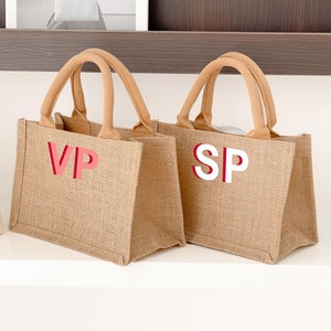 Sac en toile de jute monogramme personnalisé, sac de plage, sac monogramme ombre, sac en toile de jute personnalisé, cadeau voyage entre filles, cadeau de demoiselle d'honneur, cadeau EVJF