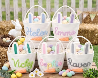 Personalized Name Easter Basket/ Easter Bunny Bucket/ Custom Easter Egg Hunt Basket/ Crochet Easter Basket/ Toy Organizer/ Baby Easter Gift