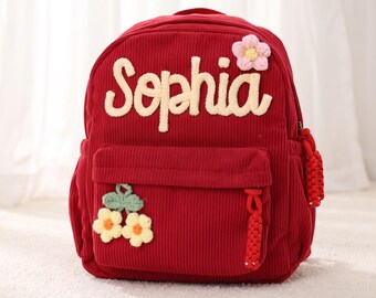 Personalized Name Toddler School Bag/ Custom Corduroy Backpack/ Children's School Bag for Girls/ Back to School Gift/ Toddler Preschool Bag
