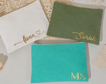 Personalized Name Toiletry Bag/ Custom Bridesmaid Cosmetic Bag/ Monogrammed Canvas Makeup Pouch/ Travel Essentials Organizer/ Gifts for Her