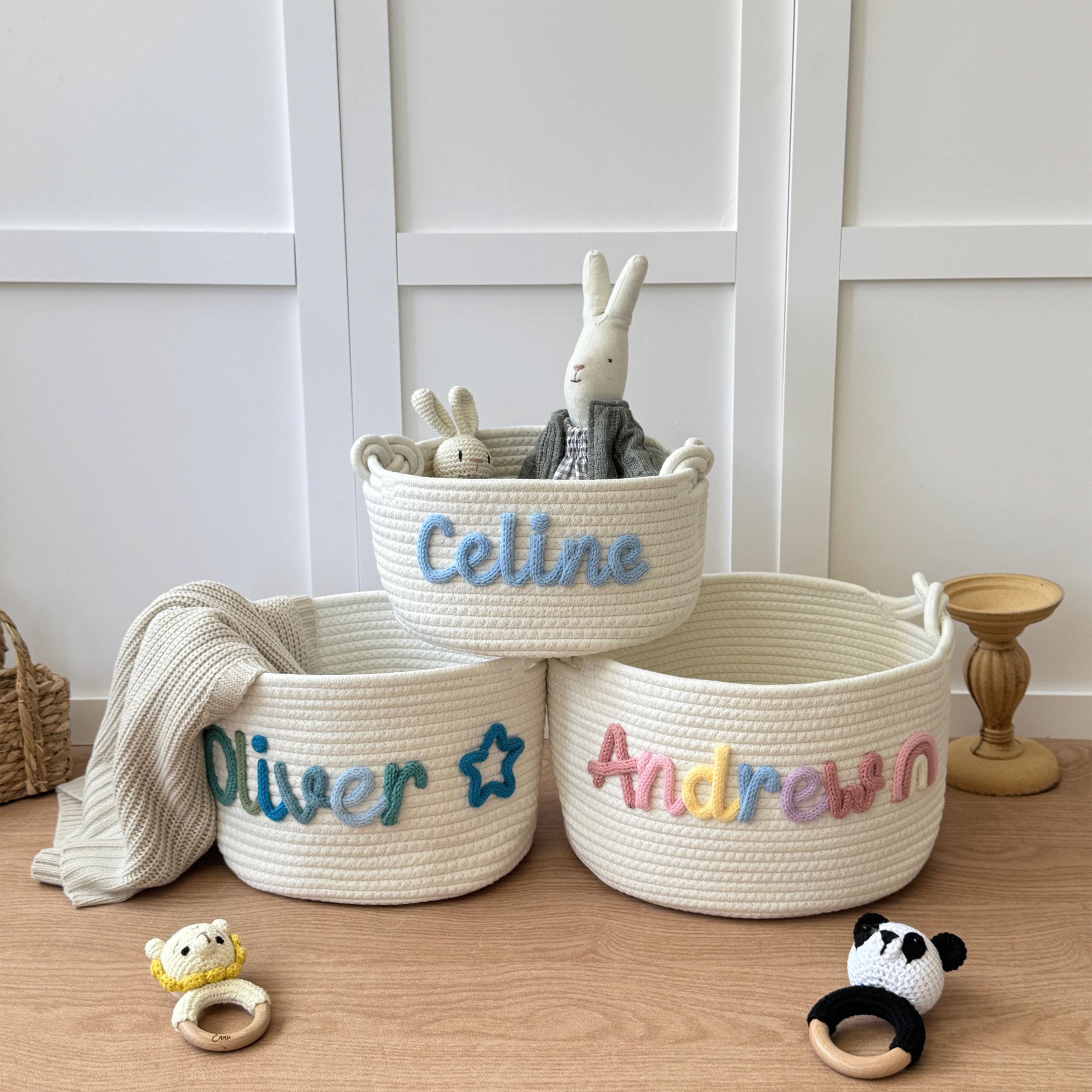 Lot De 3 Paniers Rangement Coton HMF - 37,5x25x22,5 Cm - Blanc/marron, Poignées Cachées - Style Bohème