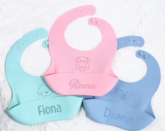Personalized Silicone Baby Bib with Collecting Tray/ Engraved Silicone Bibs/ BPA-Free, Waterproof & Washable/ New Mom Gift/ Baby Shower Gift