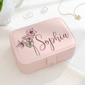 Personalised Travel Jewelry box, Birth flower Jewelry Box, Wedding Bridesmaid, Bridal Shower Party, Personalized jewelry box, Birthday Gift product logo