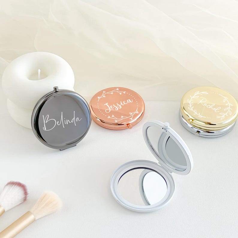 Customized Pocket Makeup Mirror, Beautiful Wedding Gift, Hen Party Gift