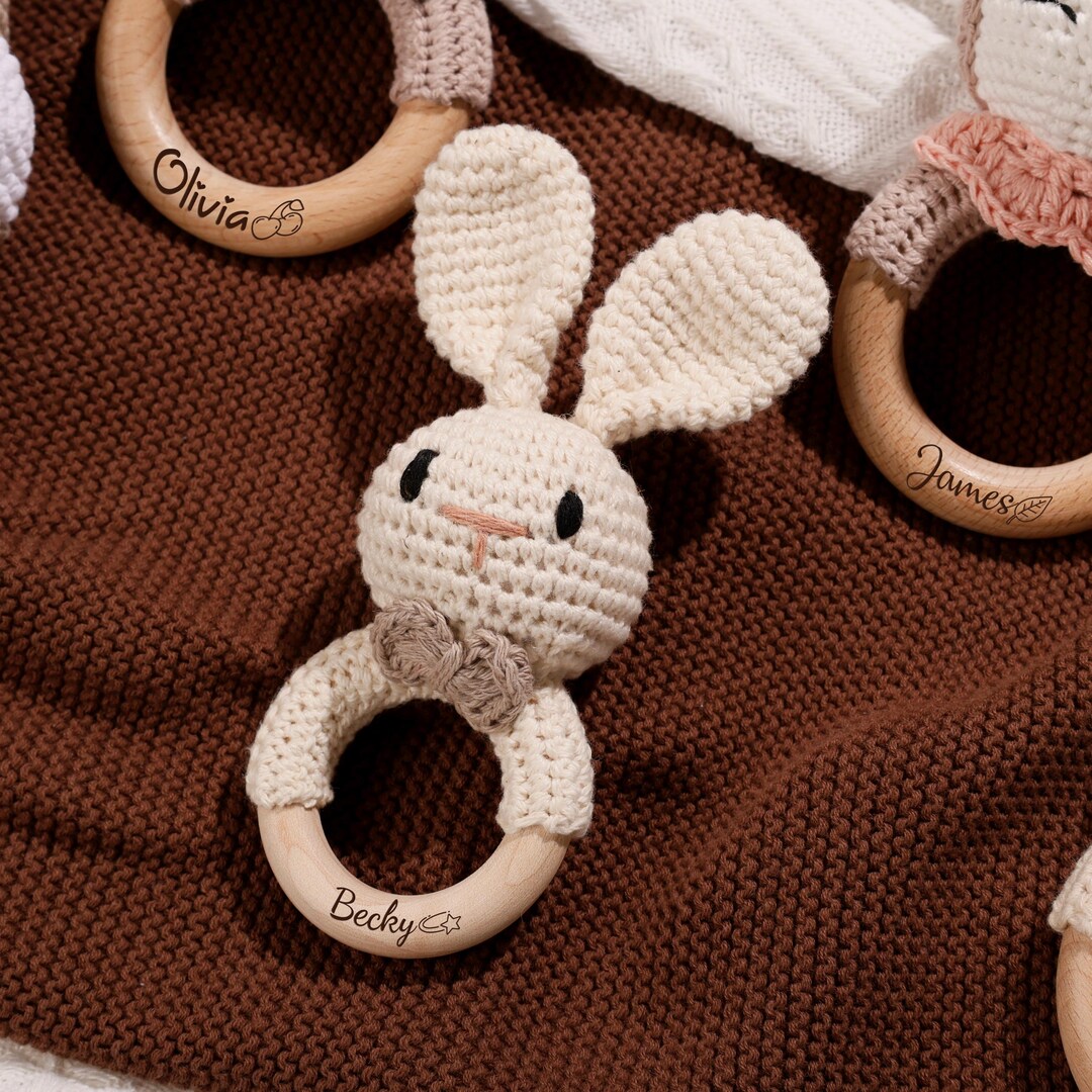 Personalized Baby Rattle With Name/ Custom Engraved Animal Rattle/ Baby ...