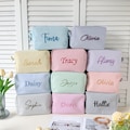 Personalized Embroidered Travel Toiletry Bag/ Bridesmaid Gift/ Gift for Her, Mom/ Striped Seersucker Cosmetic Pouch/ Candy Color Organizer product logo