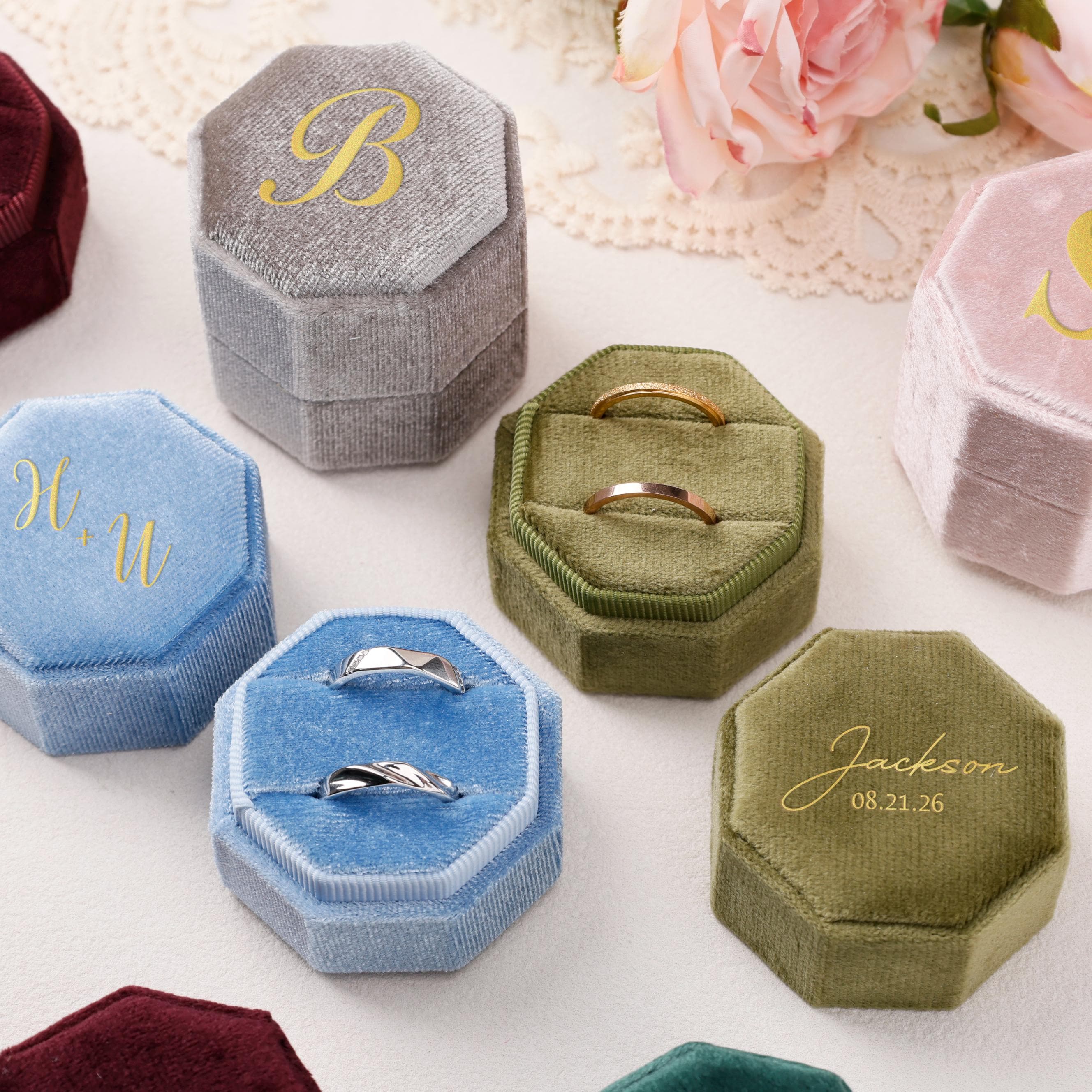 Personalized Velvet Ring Box/ Custom Wedding Ring Box/ Monogram Ring ...