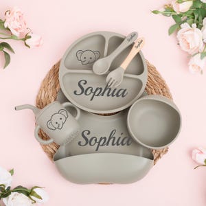 Gepersonaliseerde siliconen speenset/aangepast babybordje/speenset voor peuters baby kinderen/babyvoedingsset met naam/cadeau baby/cadeau kraamcadeau