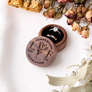 Ring Box for wedding Ceremony, Engraved Circle Ring Bearer Box, Proposal or Engagement Ring Box Holder Walnut Wood