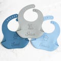 Personalized Engraved Silicone Baby Bib/ Custom Infant Bib with Food Catcher/ Eco-Friendly/ Ideal Gift for Baby Showers & New Parents product logo