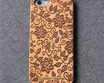 Coque de portable en bois fleuri pour iPhone 15, 15 Plus, 15 Pro Max | iPhone 14 Pro Max, Mini | 13 modèles professionnels, 12 modèles miniatures | iPhone 11