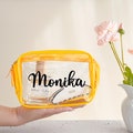 Personalized Clear Makeup Bag, Custom Name Transparent Cosmetic Toiletry, Travel Pouch, Bachelorette, Dry Wet Vacation Bag, Bridesmaids Gift product logo