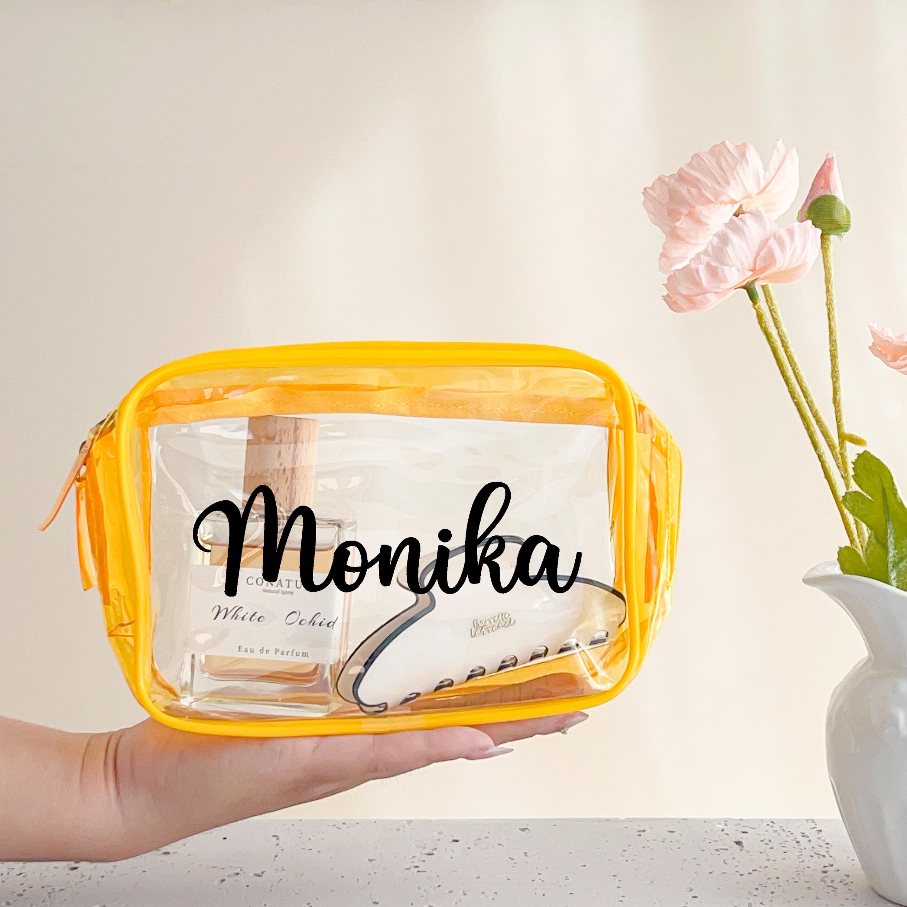 Personalized Clear Makeup Bag, Custom Name Transparent Cosmetic Toiletry, Travel Pouch, Bachelorette, Dry Wet Vacation Bag, Bridesmaids Gift