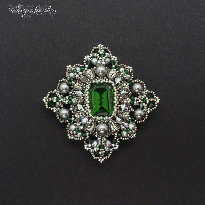 Beaded Brooch TUTORIAL Emerald Beaded Brooch Beading Etsy India