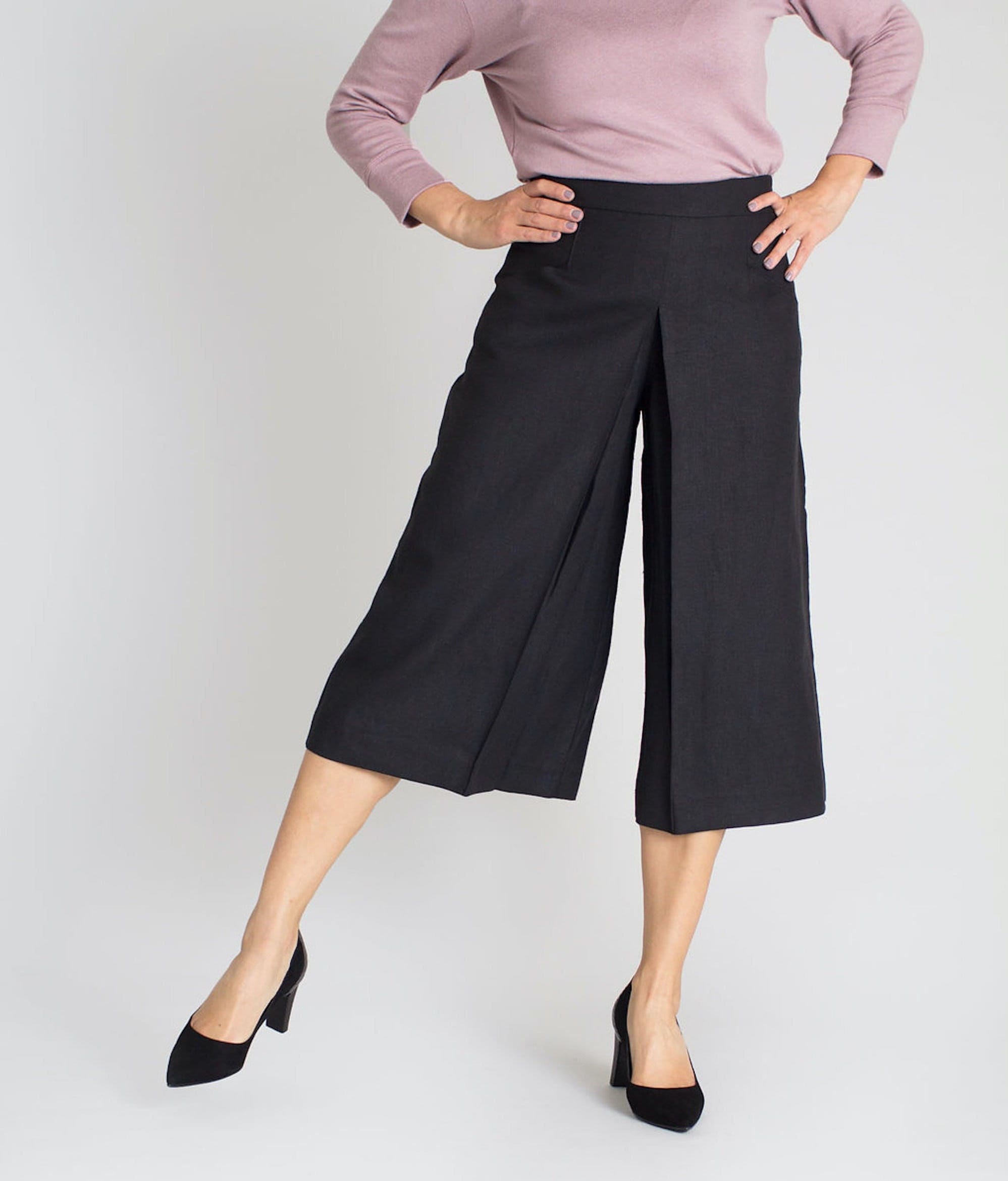 Women's Linen Wide 3/4 Leg Pants / Linen Trousers / Linen Culottes