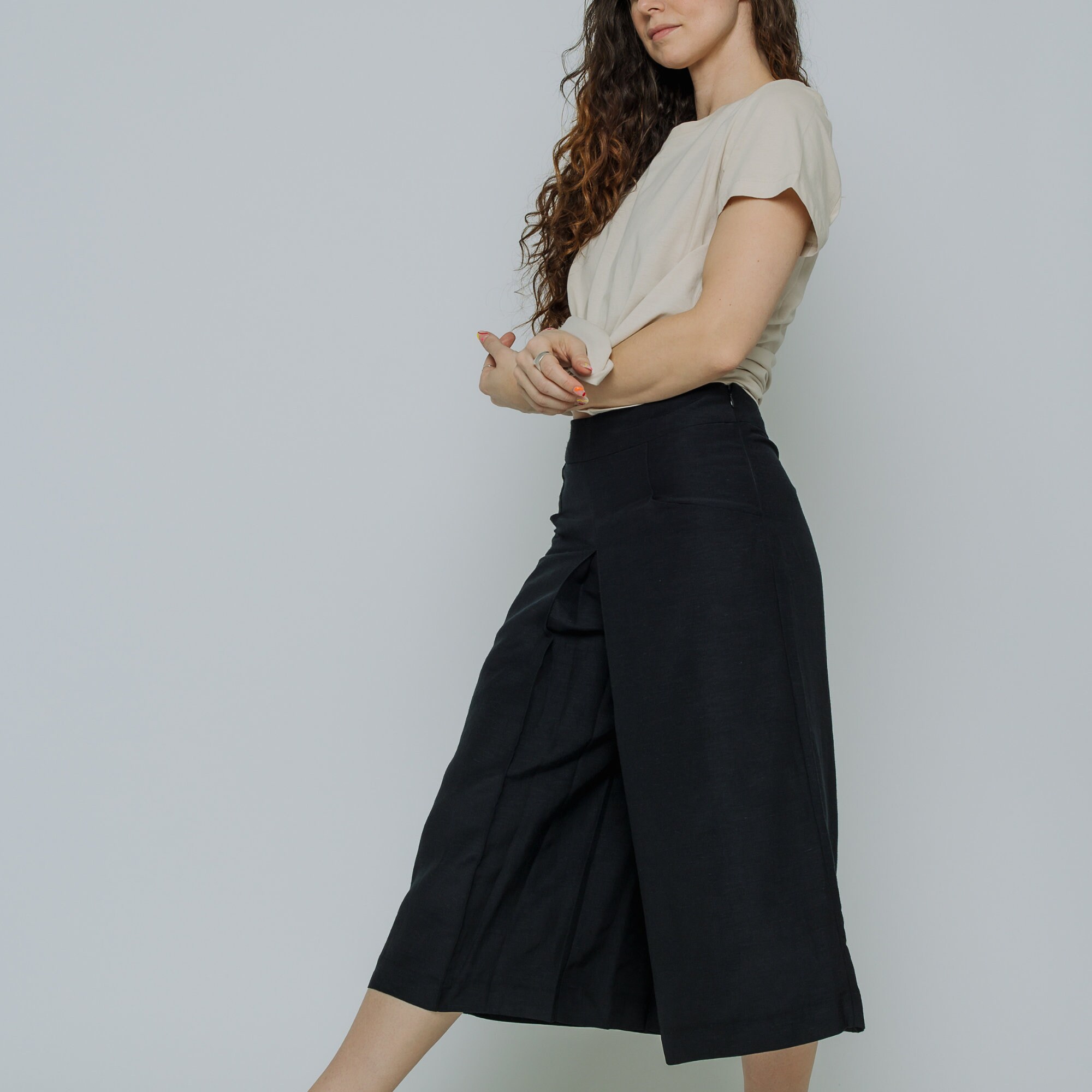 Black Culottes for Work or Weekends, Organic Cotton, Hemp