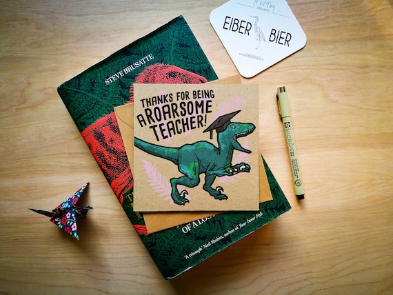 Thanks for being a roarsome teacher! - Velociraptor Dinosaur Thank You Card - Jurassic Park