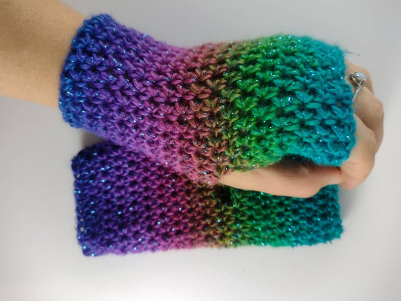 Witchy Wrist Warmers / mermaid gloves / rainbow arm warmers / fingerless mittens LAST CHANCE image 5
