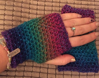 Witchy Wrist Warmers / mermaid gloves / rainbow arm warmers / fingerless mittens **LAST CHANCE**